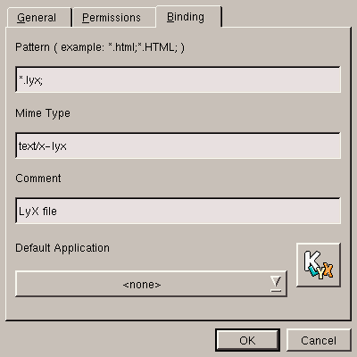 Editing a MIME type --
Binding tab