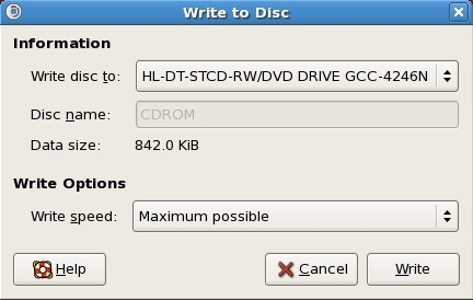 CD/DVD Creator's Write to Disc dialog